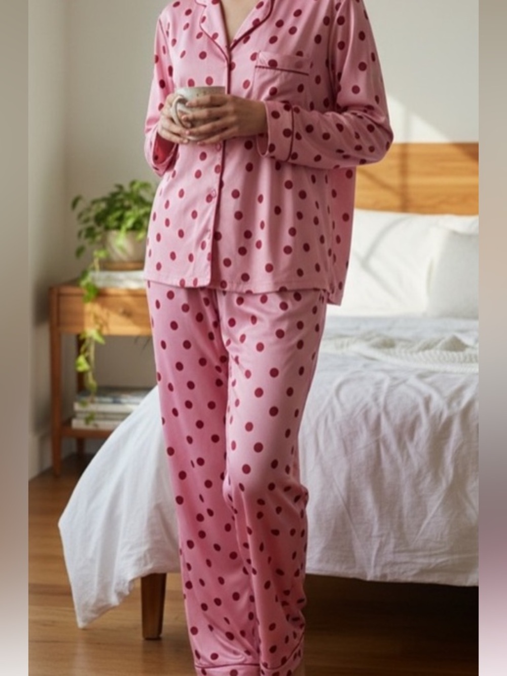 kate spade Pink Pajama Set with red Polka Dots